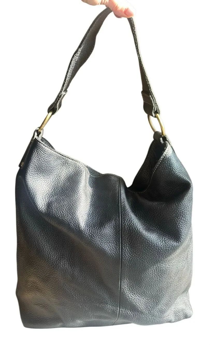 Amerileather Cynthia Black Pebble Leather Slouchy Shoulder Bag
